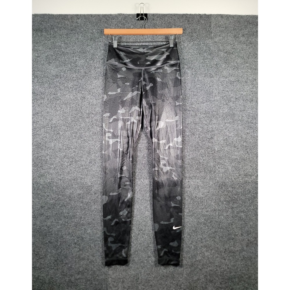 Nike Leggings Womens Small Black Camo Mid Rise Stretch Gym Ankle Shine Fitness